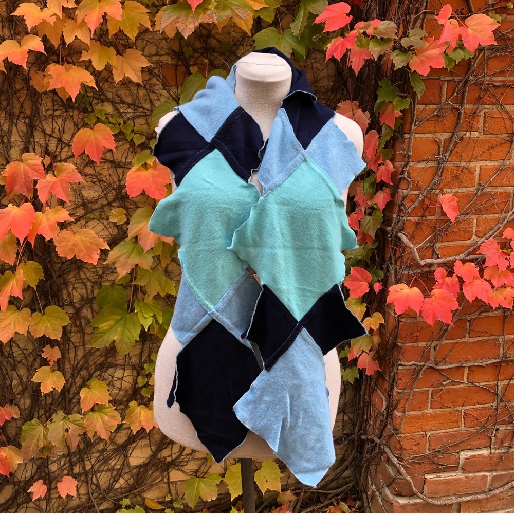 Long Cashmere Diamond Scarf Upcycled Knit Warm Fall Winter One of a Kind
